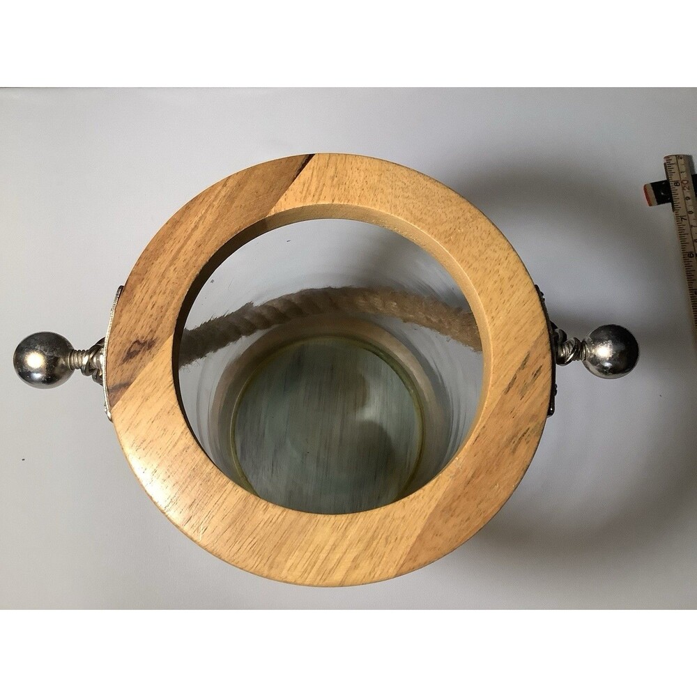 Nautical Coastal Beach Candle Holder Hurricane Jute Rope Handle Silver Accents - Picture 4 of 8